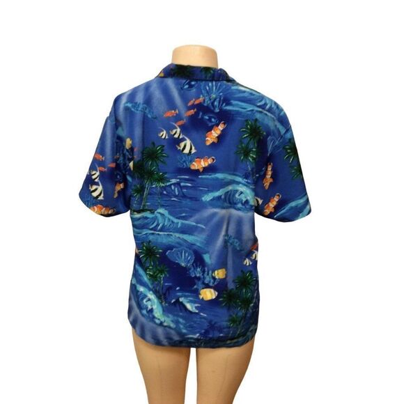 PINEAPPLE Connection Boy With Fish Short Sleeve Button Down Shirt  Size XL Blue - Picture 2 of 3